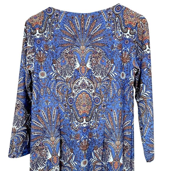 TALBOTS Effortless Jersey Shift Dress Medium Baroque Paisley Blue Stretch - Picture 7 of 10